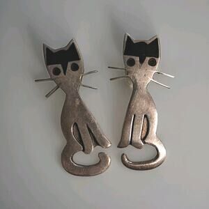 Rare!! Mexico 925 Sterling Silver Cat Earrings. Signed, Vintage.